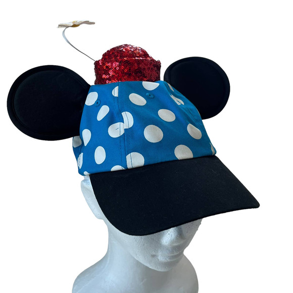 Disney Blue and Black Polka Dot Minnie Mouse Hat - Picture 1 of 10